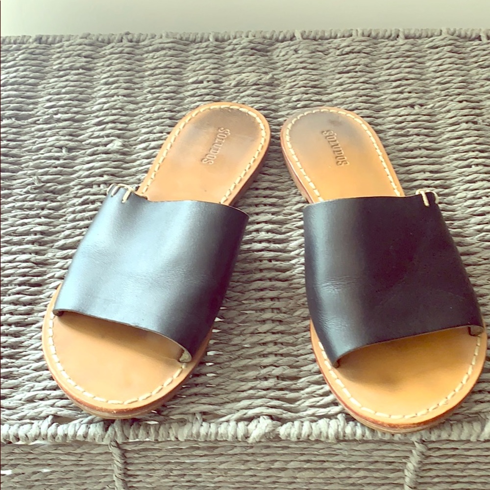 Soludos Black Leather Slip on Sandal